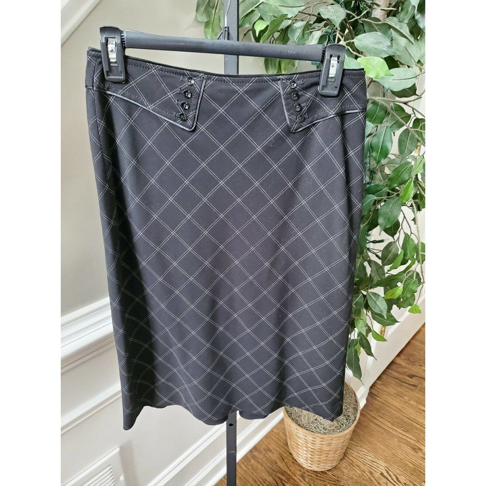 White House Black Market Women's Black Plaid A-Line Polyester Mini Skirt Size 2